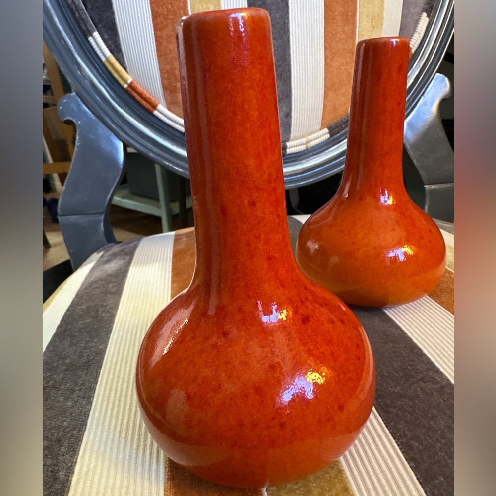 Jars Ceramistes France Pair of Small Orange Vases - Picture 6 of 10